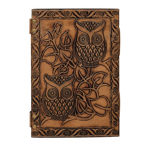 CREATIVE LEATHER ART Vintage Owl Leather Journal 10x7 Lock Notebook - color: Vintage Brown, size: 10 x 7 Inch