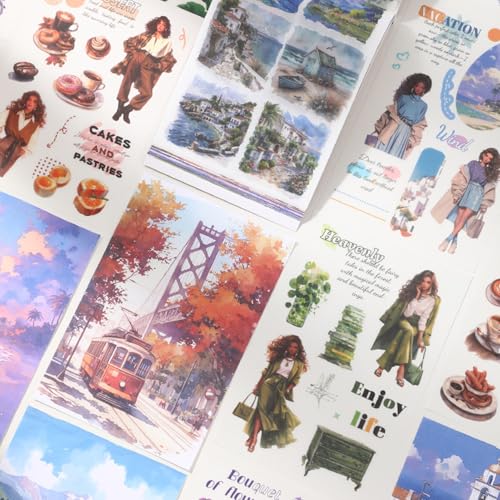 Vintage Washi Stickers for Scrapbooking, People Sticker Book for Journaling with 453PCS Scrapbook Stickers 20 Sheets Scrapbook Papers, Ephemera for Junk Journal Supplies DIY Crafts Arts Frame Album - color: Leiture Time