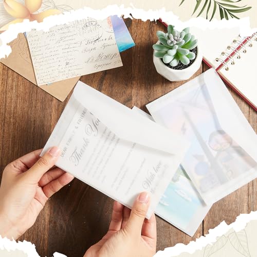 Fuyoooo 150 Pcs 4.7 x 6.5 Inch Glassine Envelopes A6 Vellum Envelopes | Wedding Invitation Frosted Clear Sulfuric Acid Paper Bag for 4 x 6 Cards Lotto Ticket Gift Letter Photo Coins Seeds Stamp - size: 4.7 x 6.5 Inch