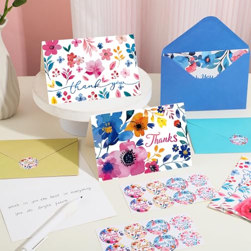Thank You Cards with Envelopes, 36 Pack 4x6 Inch Thank You Cards Bulk - style: Watercolor Flowers