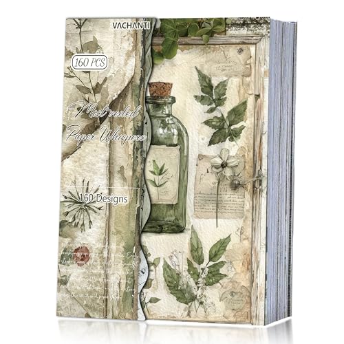 160 Sheets Vintage Flower Scrapbook Paper Green Collage Flowers No Repeating Patterns Perfect for Junk Journal DIY Cards Craft Albums Scrapbooking Supplies (Green, 3.9 x 5.5 inches) - color: Green