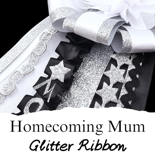 Glitter Star Ribbon Silvery Sparkly Star Ribbon Trim for Crafts Gift Wrapping Wreath DIY 1 Roll 20 Yards 0.8 Inch - color: Silvery