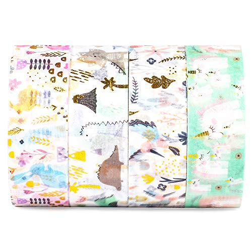 YUBBAEX Gold Washi Tape IG Style Silver Foil Masking Tape Set Decorative for Arts, DIY Crafts, Journal Supplies, Planners, Scrapbook, Card/Gift Wrapping -4 Rolls x 15mm- (Fairy Animals) - color: Fairy Animals