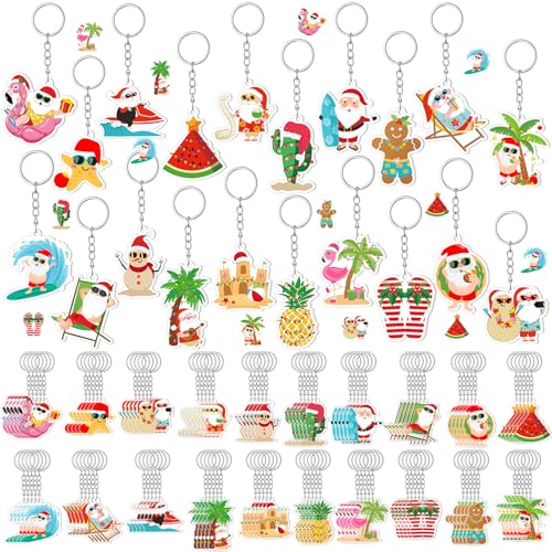 Equsion 100 Pcs Christmas in July Keychains Bulk, 20 Styles - style: Christmas in July