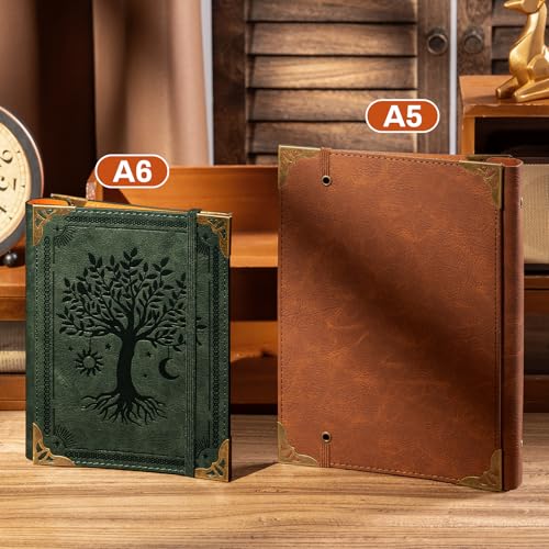 Ovesmusl PU Leather A6 Binder 6 Ring Mini Journal Cover Binder 5.5”x7.5” - color: Green Tree, size: A6 Binder Cover