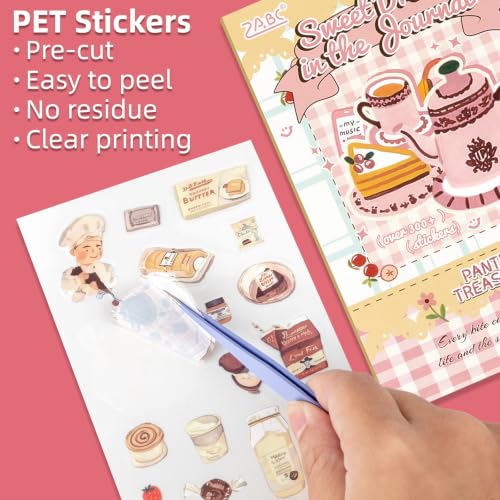 Uideyvi Foodie Time Series Sticker Scrapbooking Supplies for Junk Journal, 20 Sheets PET Stickers - Vintage Journaling Stickers - color: Foodie Time