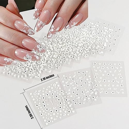 102 Sheets Nail Art Stickers & Storage Book,5200 Pieces 3D Self-Adhesive White Floral Nail Stickers with Rhinestones Designs,Multicolor Laser Gold Nail Decals for Women DIY Manicure Decorations - color: 102 Sheets Nail Stickers&storage Book Set