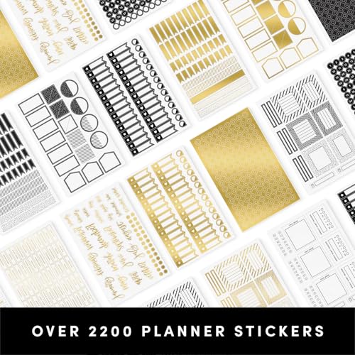 PAPERAGE Planner Stickers, Simple Gold Foil Accessories for Planners, Calendars, Journals & Notebooks, (Black, White & Gold), 25 Sheets, Over 2,200 Stickers Per Pack - color: Black, White, Gold