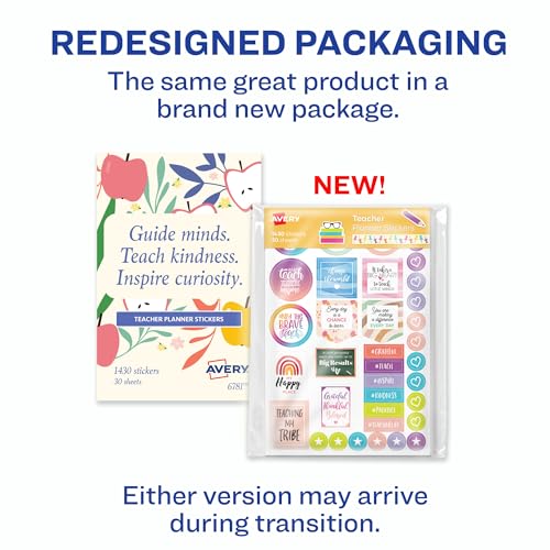 Avery Teacher Planner Stickers Pack, 30 Sticker Sheets, 1,430 Total, Education Planners, Journals or Calendars (6781) - color: Teacher Pack