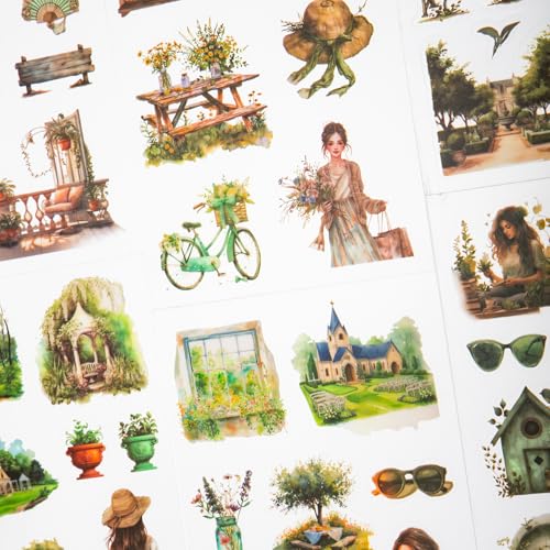 Spring Theme Sticker Scrapbooking Supplies for Junk Journal, 20 Sheets PET Stickers - Vintage Journaling Stickers, Ephemera Sticker Book Pre Cut(TZ-006-004) - color: Spring Theme Stickers