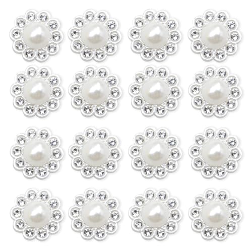 100 pcs Rhinestone Faux Pearl Buttons, Silver, 14mm - color: 100 PCS Silver