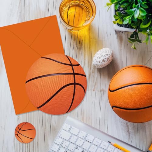Whaline 24 Pack Basketball Greeting Cards Sports Ball Blank Note Cards with Envelopes Stickers for Sports Theme Game Day Birthday Party Supplies - style: Basketball