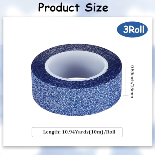 GORGECRAFT 10M*15mm*3 Rolls Glitter Adhesive Tape Foil Masking Tapes Dark Blue Washi Paper Stick for DIY Scrapbook Decorative Adhesive Sticker Craft and Gifts Wrapping Car Furniture Walls - color: Dark Blue