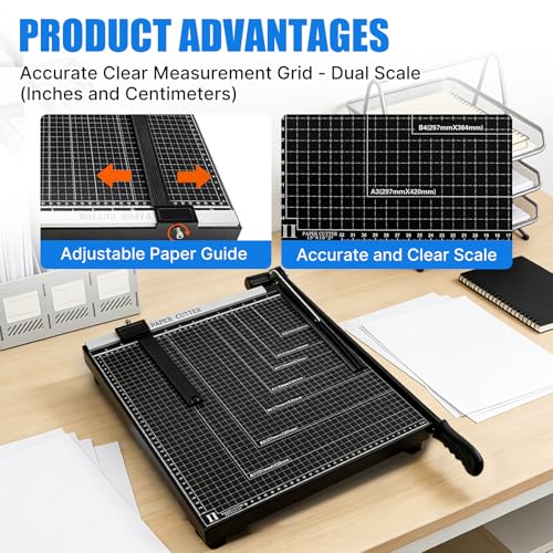 Paper Cutter,Guillotine Paper Trimmer Cutter for Office and Crafts,Heavy Duty Metal Base,12 Sheets Capacity,Portable Paper Slicer with Safety Guard and Blade Lock for Home, Office (18 inch) - size: 18 inch