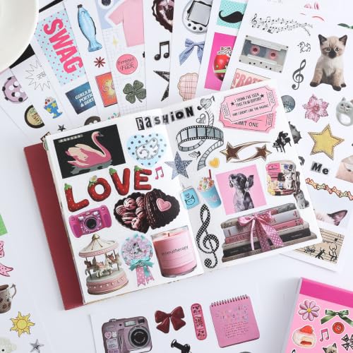 1200+ Sweet Cool Sticker Book, Cute Pink Vintage Small Stickers for Scrapbooking, Aesthetic Art Scrapbook Supplies for Adults Teens Women Girls Junk Journal Journaling - style: Aesthetic Style 4