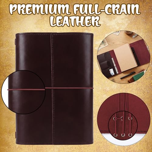 Eaasty A5 Genuine Leather Refillable Notebook Travel Journal, Reddish Brown - color: Reddish Brown
