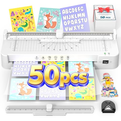 13Inch Laminator Machine with Sheets 50pcs, Paper Cutter Corner Rounder Scale Line, Dual Roller Hot/Cold NTC Control 11x17 ABS Anti-Jam 78s Preheat Laminating Machine for Teacher Office Home A3A4A5A6 - color: White 337, size: 13 inch