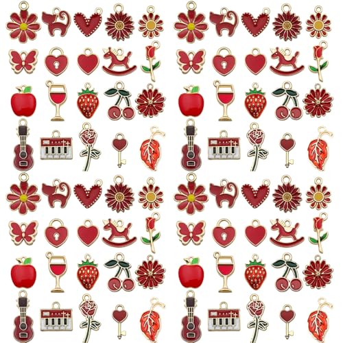 Youdiyla 40pcs Enamel Charms Alloy Metal Charms for Jewelry Making Necklace Bracelet Earring DIY Accessories - color: Red