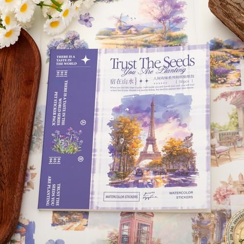 Colorful Landscape Theme Sticker Scrapbooking Supplies for Junk Journal, 50 Sheets Washi Stickers - Vintage Journaling Stickers, Ephemera Sticker Book Pre Cut(TZ-005-006) - color: Scenery is Picturesque