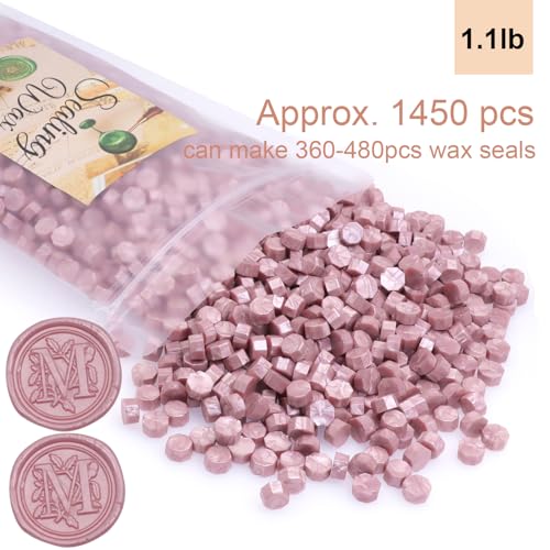 Rose Gold Wax Seal Beads 1450pcs (1.1lb), Andotopee Premium Sealing Wax Beads for Wax Seal Stamp, Affordable Wax Pellets Refill Pack for Wax Seal Kit, Wedding Invitation, Envelope Seal, Crafts - color: Rose Gold