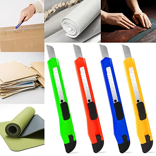 8 Pack Box Cutter Utility Knife, 9mm Snap-off Box Cutter Retractable for Opening Packages Cartons, Boxes, Disposable Box Cutters Exacto Knife Perfect for Office and Home use - color: 8 Pack - Red, Yellow, Blue, Green
