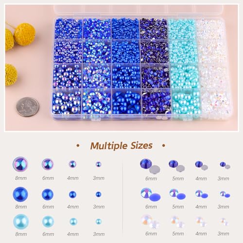 14000PCS Flatback Pearls and Blue Rhinestones for Bedazzling Kit with Glue - color: Dark Blue+B7000