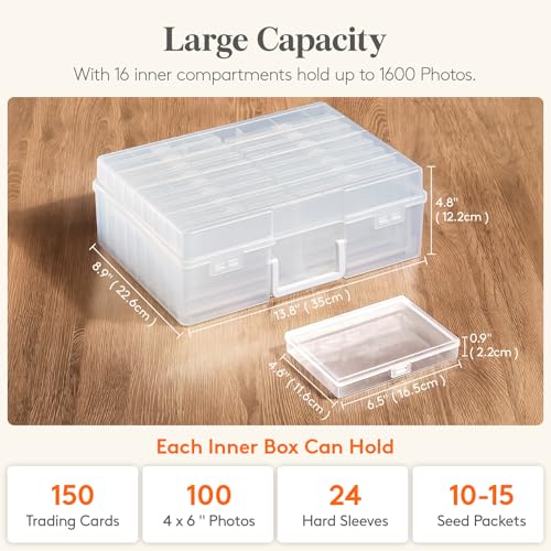 Lifewit 16 Pcs Photo Storage Box for 4"x 6" Pictures, Acid-Free, Clear - color: Clear, size: 16 boxes