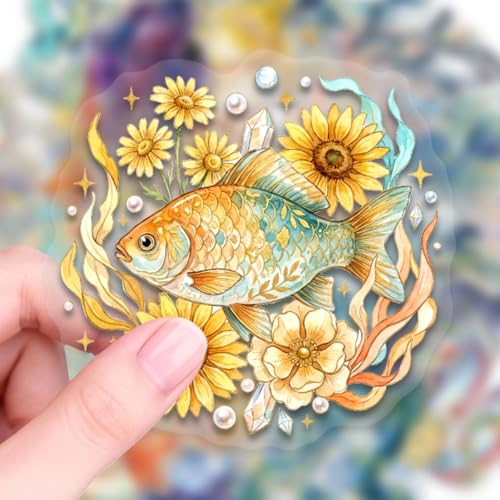 50Pcs Watercolor Ocean Sea Creature Stickers Waterproof Transparent PET Marine Animal Turtle Dolphin Decals for Water Bottle Tumbler Laptop Journal Scrapbooking DIY Decor for Teens Adults Ocean Lovers - color: Watercolor Ocean Sea Creature-10
