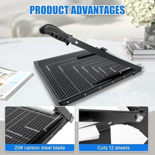Paper Cutter,Guillotine Paper Trimmer Cutter for Office and Crafts,Heavy Duty Metal Base,12 Sheets Capacity,Portable Paper Slicer with Safety Guard and Blade Lock for Home, Office (21 inch) - size: 21 inch