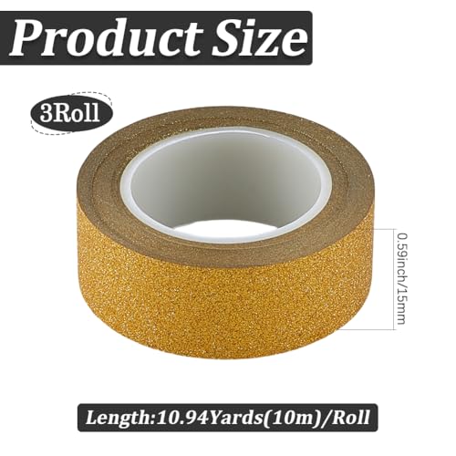 GORGECRAFT 3 Rolls 32.8 Yards x 0.6" Glitter Decorative Tapes Adhesive Crafting Washi Paper Tape Gold Foil Masking Tapes Stick for DIY Scrapbook Gifts Wrapping Car Furniture Graphic Arts Walls Decor - color: gold