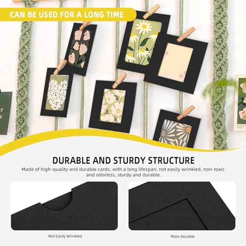 50 Set Black Paper Picture Frames, Includes 3" 4" 5" 6" 7" Cardboard Hanging Photo Frames with Wooden Clips, Strings for Home Decor - color: Black, size: 5 Sizes