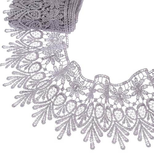 GXTIZAS Gray Lace Ribbon 3.2Inch Wide Lace Trim for Sewing | scalloped embroidery for vintage weddings, costumes, pillows, curtains, gift décor and romantic DIY creations Crafts - color: Gray