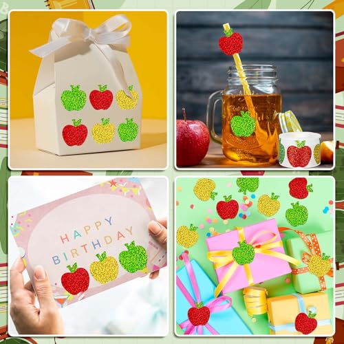 Whaline Back to School Apples Stickers Roll Holographic Apples Waterproof Decals Self-Adhesive Sparkly Teacher Reward Stickers for First Day of School Party Supplies Envelope Scrapbook Decor, 500Pcs - style: Apple