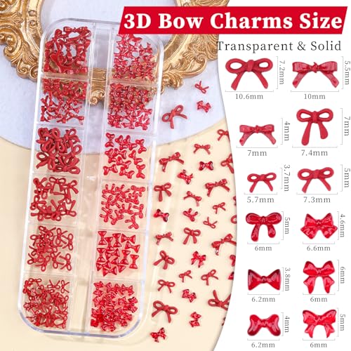 1 Box Red Bow Nail Charms,Cute 3D Mini Resin Bows Charms for Nails - color: 1B-Red