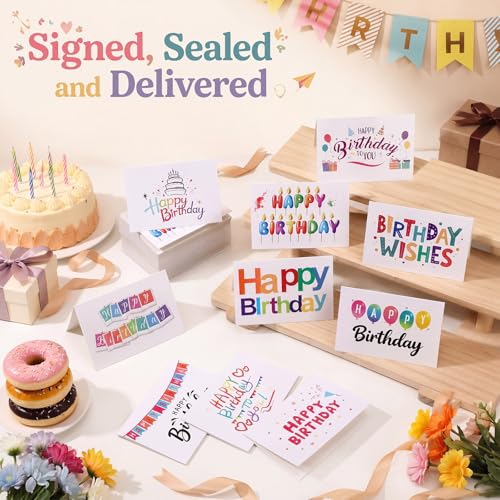 Gueevin 200 Pcs Happy Birthday Cards Bulk with Envelopes & Stickers, Lively - style: Lively and Adorable