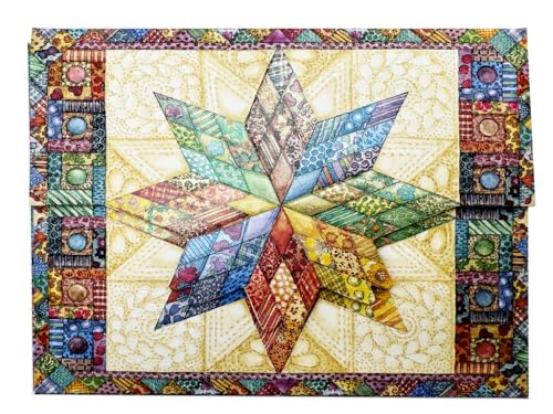 Poster Foundry Star Quilt Boxed Note Cards by Carol Wilson. 10 embossed 4x5 Die-Cut Notecards and Matching Envelopes in Decorative Gift Box with Magnetic Flap. NCP2113 - color: Quilting - Star Quilt, style: 1 Gift Box Set / 10 Cards Total