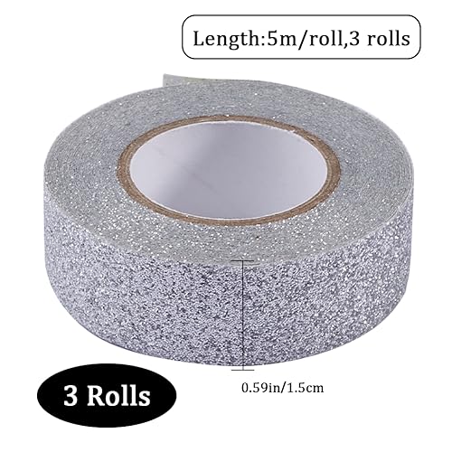 GORGECRAFT 3 Rolls 16.4 Yard x 0.6 Inch Silver Adhesive Tape Foil Masking Tapes Shinny Silver Tape Washi Paper Tape for DIY Scrapbook Decorative Adhesive Tapes Photo Album - color: Silver