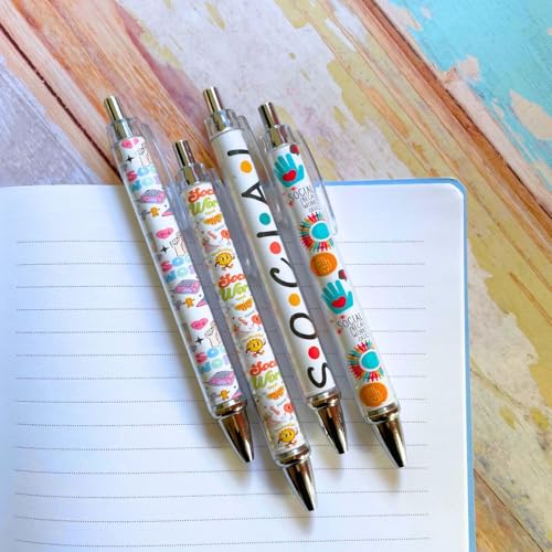 YJ PREMIUMS Social Worker Pens 6PC - Aesthetic Pen Set, Social Worker Gifts, Employee Appreciation Gifts, Mental Health Gift Set, Home Office Desk Essentials, Party Favor, Girl Stuff, Office Supplies - style: Social Worker