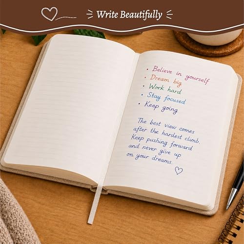 WORLD TRAVELER Eccolo Medium Lined Journal Notebook, A5 Writing Journal, 256 Ruled Ivory Pages, Ribbon Bookmark - color: 6X8 Tan