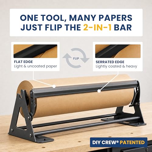 DIY CREW 12 Inch Paper Roll Dispenser and Cutter for Kraft, Butcher Paper | Tabletop, Wall Mount, Heavy Duty, Holds 1000ft Rolls - Roll Not Included - color: Matte Black, size: 12"