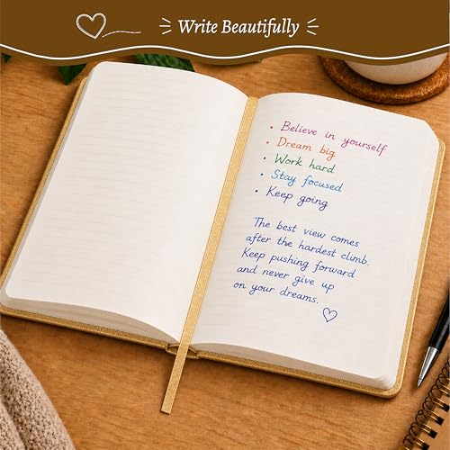 WORLD TRAVELER Eccolo A5 Lined Journal 256 Ivory Pages Lay Flat 6x8 - color: Gold Thoughts