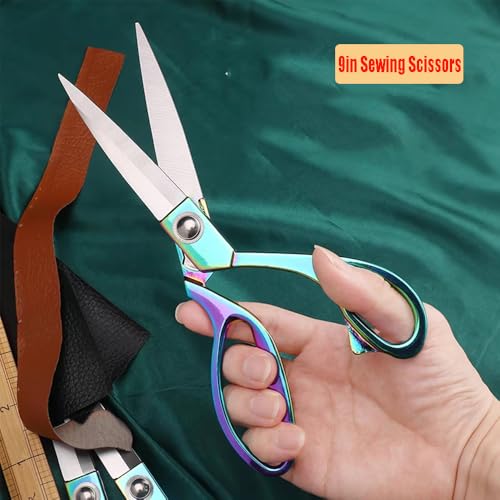 Heavy Duty Tailor Shears Set, Dressmaking Scissors Fabric Scissors Stainless Steel Sharp Shears & Soft-Grip Handle for Cutting Fabric, Clothes, Leather, Denim, Altering, Sewing (Colorful) - color: Colorful