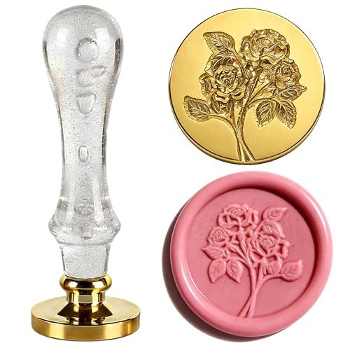 LANKIN Rose Wax Seal Stamp, Floral Plant Theme; 25mm Brass Head - color: Rose