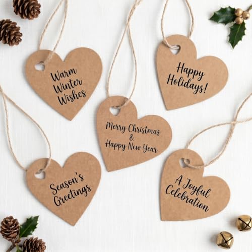 100 Pcs Kraft Paper Heart Gift Tags with String, 2.4" x 2.6"