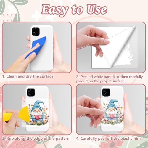 Peacoblue Gnome and Flower Rub On Transfers for Craft, Transfer Sticker | 18 Sheets UV DTF Transfers, Waterproof Rub On Decals for Wood, Glass, Furniture, Tumblers & Home Decor Crafts - style: Gnome and Flower