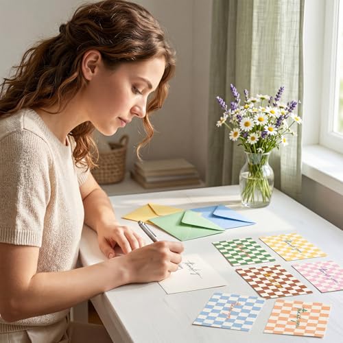 Eaasty 36 Pcs Summer Thank You Cards with Envelopes,Checkerboard - style: Checkerboard