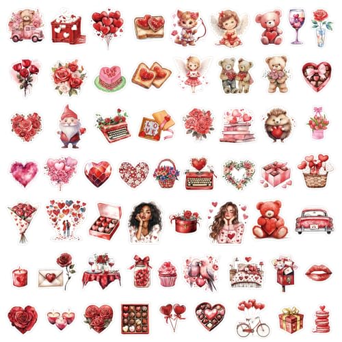 200 Pcs Valentines Day Heart Stickers for Journals Cards Gift Wrapping Scrapbooks DIY Crafts, Heart Stickers,Pink Red Love Theme Premium Craft Supplies - color: Romantic Hearts, style: Art Deco