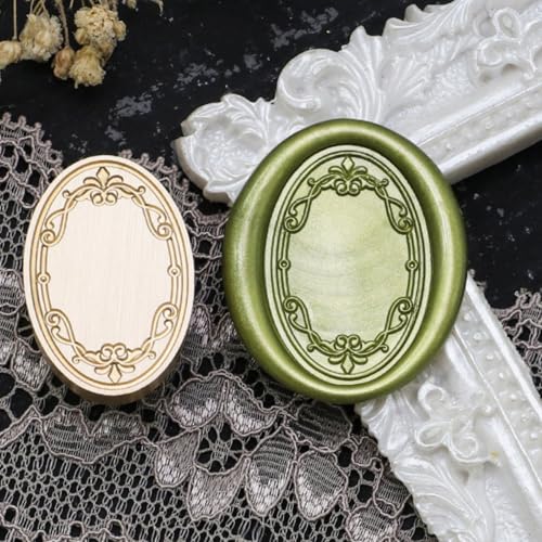 Frame Wax Seal Stamp, Atopbb 3D Embossed Frame Relief Carving Wax Sealing Stamp, Frame Wax Stamp Head Wood Stamp Handle, Wax Stamp for Wedding Invitations, Letter Sealing (F33), Bronze golden - style: F33