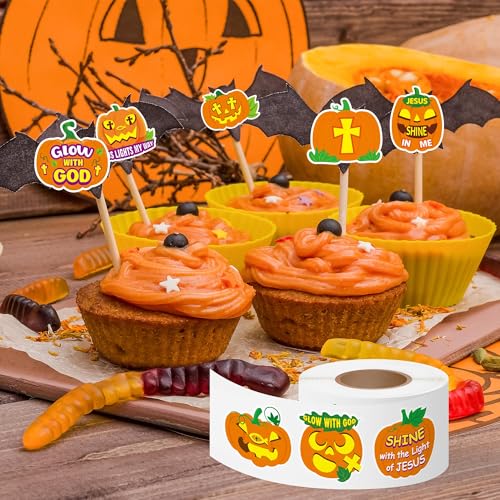 Haooryx Halloween Religious Stickers, 1000Pcs Pumpkin Bible Verse 2 Rolls - style: Religious Halloween Pumpkin 2Roll