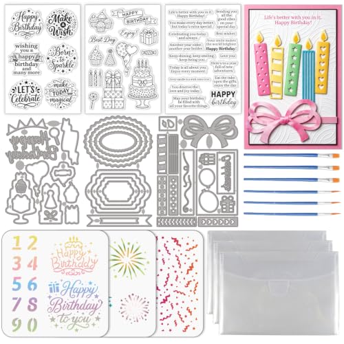 3 Set Happy Birthday Clear Stamps Cut Dies Painting Stencils Set - style: Happy Birthday